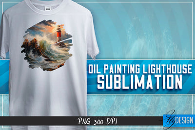 Oil Painting Lighthouse Sublimation | T-Shirt Design Sublimation Fly Design 