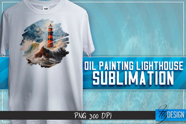 Oil Painting Lighthouse Sublimation | T-Shirt Design Sublimation Fly Design 