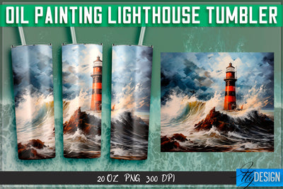 Oil Painting Lighthouse Tumblers 20 oz. Sublimation Fly Design 
