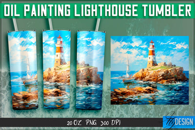 Oil Painting Lighthouse Tumblers 20 oz. Sublimation Fly Design 