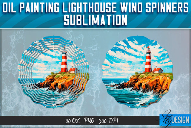Oil Painting Lighthouse Wind Spinners Sublimation Sublimation Fly Design 