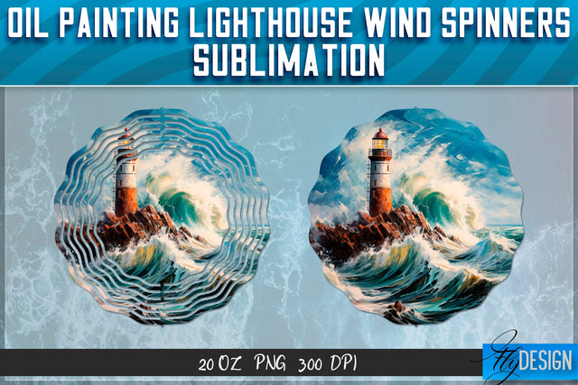 Oil Painting Lighthouse Wind Spinners Sublimation Sublimation Fly Design 