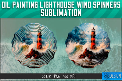 Oil Painting Lighthouse Wind Spinners Sublimation Sublimation Fly Design 