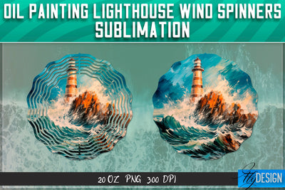 Oil Painting Lighthouse Wind Spinners Sublimation Sublimation Fly Design 