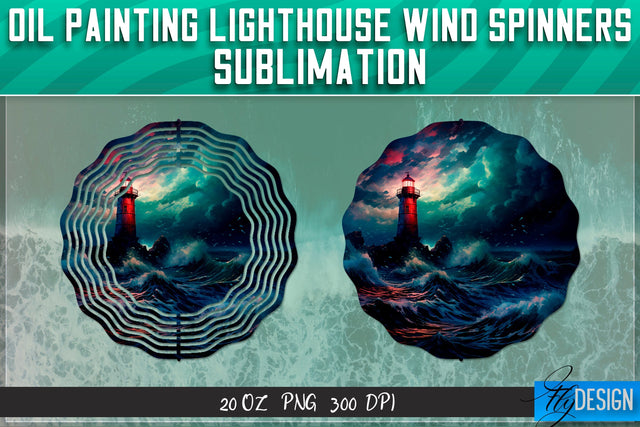 Oil Painting Lighthouse Wind Spinners Sublimation Sublimation Fly Design 