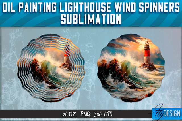 Oil Painting Lighthouse Wind Spinners Sublimation Sublimation Fly Design 