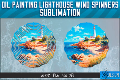 Oil Painting Lighthouse Wind Spinners Sublimation Sublimation Fly Design 