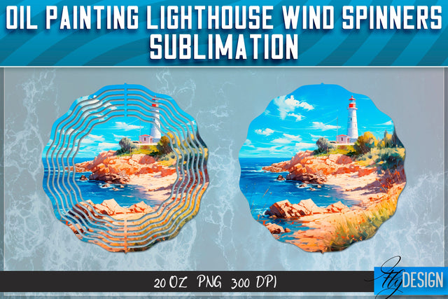 Oil Painting Lighthouse Wind Spinners Sublimation Sublimation Fly Design 