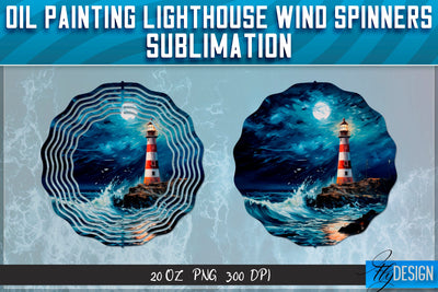 Oil Painting Lighthouse Wind Spinners Sublimation Sublimation Fly Design 