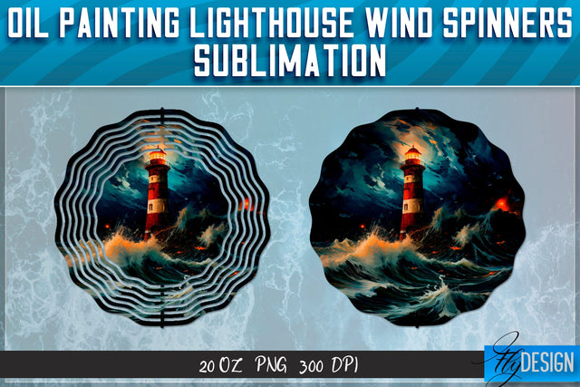 Oil Painting Lighthouse Wind Spinners Sublimation Sublimation Fly Design 
