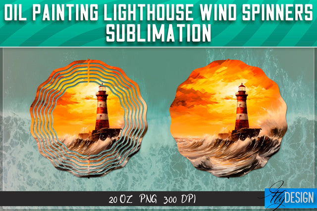 Oil Painting Lighthouse Wind Spinners Sublimation Sublimation Fly Design 