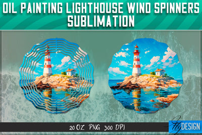 Oil Painting Lighthouse Wind Spinners Sublimation Sublimation Fly Design 