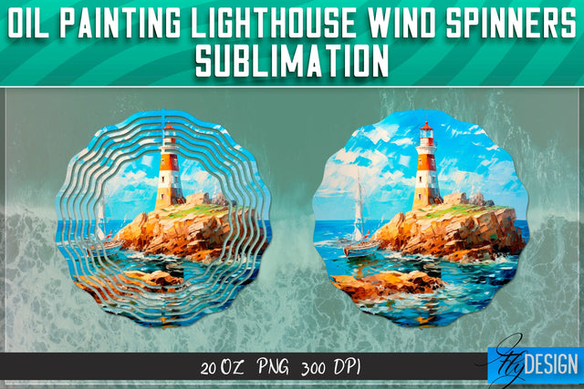 Oil Painting Lighthouse Wind Spinners Sublimation Sublimation Fly Design 