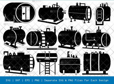 Oil Tank Silhouette, Oil Tank SVG, Cylindrical Oil Tank Svg, Petroleum Storage Svg, Oil Tank Bundle, SB00813 SVG ETC Craft 