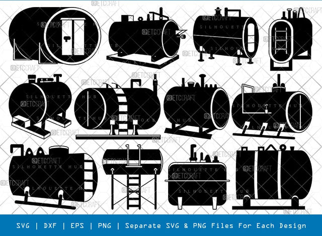 Oil Tank Silhouette, Oil Tank SVG, Cylindrical Oil Tank Svg, Petroleum Storage Svg, Oil Tank Bundle, SB00813 SVG ETC Craft 