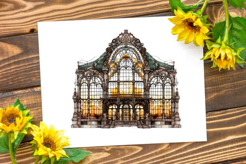Old Building Stained Glass Sublimation Bundle Sublimation Regulrcrative 