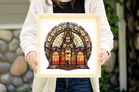 Old Building Stained Glass Sublimation Bundle Sublimation Regulrcrative 