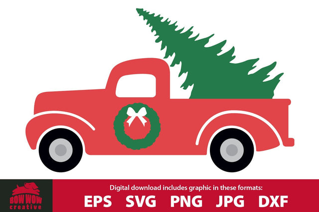 Old Christmas Tree Truck Cutting File & Clipart SVG Bow Wow Creative 