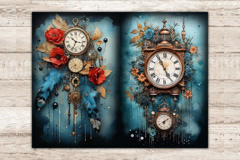 Old Clocks Journaling Pages | Digital Collage Sheet SVG GlamArtZhanna 