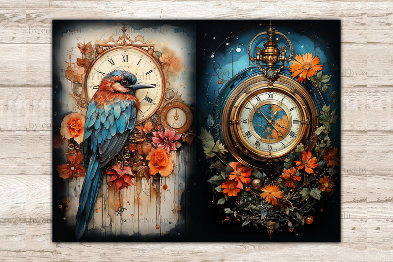 Old Clocks Journaling Pages | Digital Collage Sheet - So Fontsy