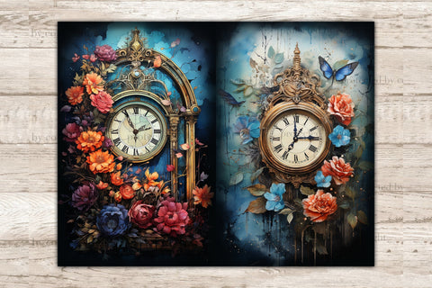 Old Clocks Journaling Pages | Digital Collage Sheet SVG GlamArtZhanna 