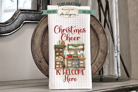 Old Fashioned Christmas Kitchen Towel Sublimation Designs Sublimation Ewe-N-Me Designs 