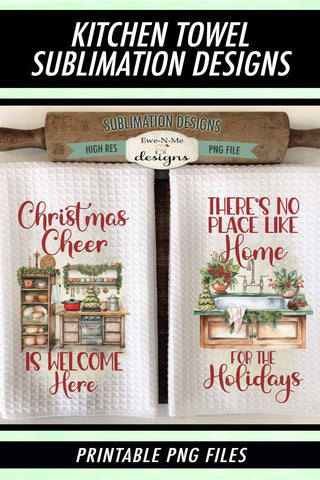 Old Fashioned Christmas Kitchen Towel Sublimation Designs Sublimation Ewe-N-Me Designs 