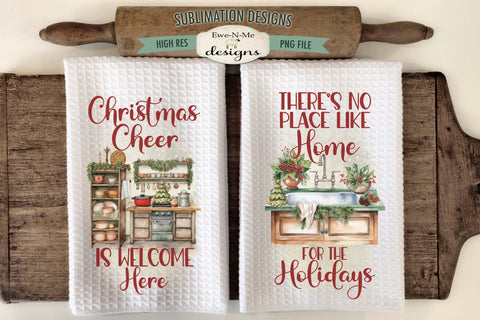Old Fashioned Christmas Kitchen Towel Sublimation Designs Sublimation Ewe-N-Me Designs 