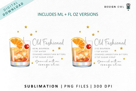 Old Fashioned Cocktail Recipe Sublimation File Sublimation Design Owl 