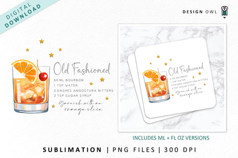 Old Fashioned Cocktail Recipe Sublimation File Sublimation Design Owl 