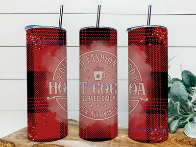 Old Fashioned Hot Cocoa 20oz Tumbler Png, Christmas Plaid Tumbler Wrap, Christmas Glitter Tumbler Png, Christmas Drinking Sublimation Design, Instant Download Sublimation iStyleDesign 