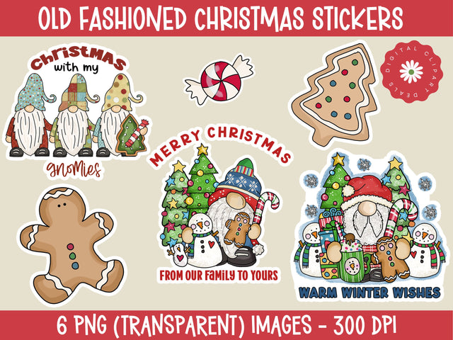 Old Fashioned Sticker Set 1 - Set of 6 Christmas Stickers Sublimation Digital Clipart Deals 