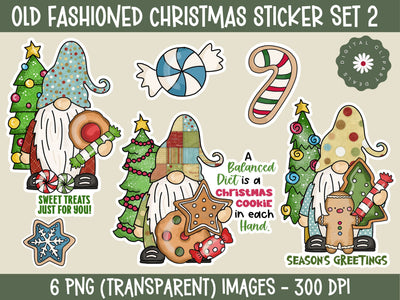 Old Fashioned Sticker Set 2 - Set of 6 Christmas Stickers Sublimation Digital Clipart Deals 