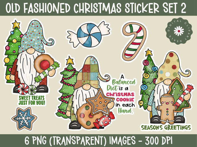 Old Fashioned Sticker Set 2 - Set of 6 Christmas Stickers Sublimation Digital Clipart Deals 