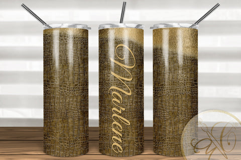 Old Gold Leather and Gold Foil 20oz Skinny Tumbler Sublimation Sublimation Marlene Campos 
