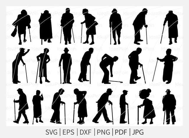 Old Man Svg, Old Man & Woman svg, Old Man Silhouette, Old Woman Svg, Old Man And Woman Bundle, Old Man png, Woman silhouette SVG Dinvect 