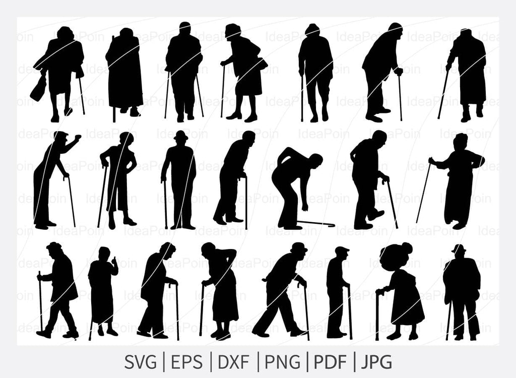 Old Man Svg, Old Man & Woman svg, Old Man Silhouette, Old Woman Svg ...