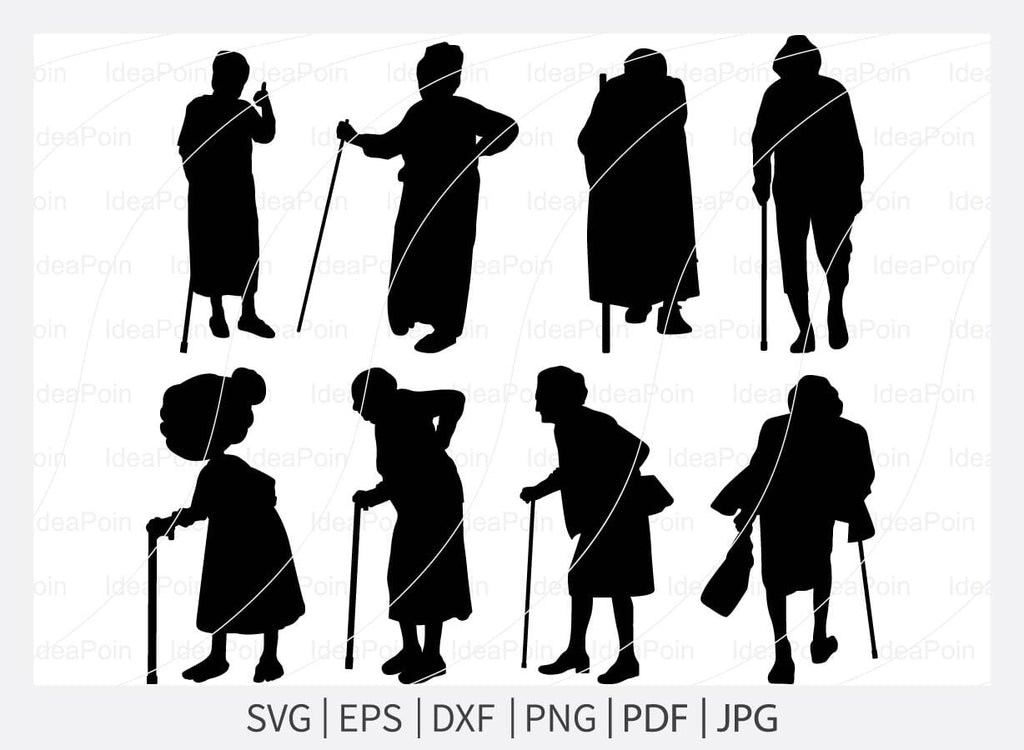 Old Man Svg, Old Man & Woman svg, Old Man Silhouette, Old Woman Svg ...