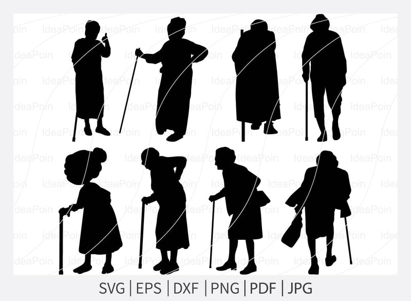 Old Man Svg, Old Man & Woman svg, Old Man Silhouette, Old Woman Svg ...