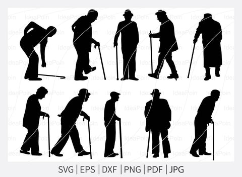Old Man Svg, Old Man & Woman svg, Old Man Silhouette, Old Woman Svg, Old Man And Woman Bundle, Old Man png, Woman silhouette SVG Dinvect 