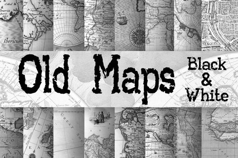 Old Maps Digital Paper in Black and White Sublimation Old Market 