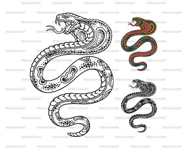 Old School Style Tattoo Cobra Snake SVG TribaliumArtSF 