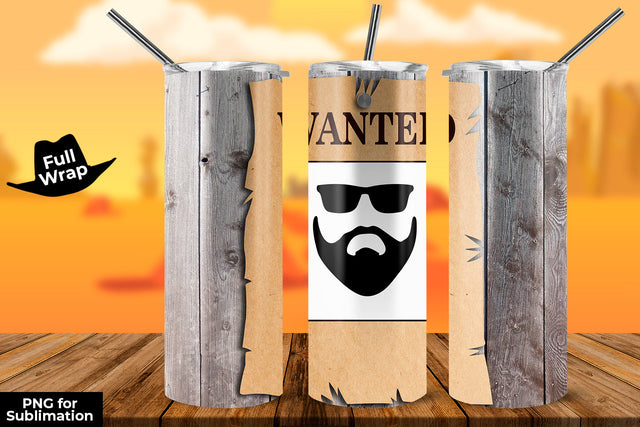Old West Wanted Poster Frame 20 oz Skinny Tumbler Wrap Design for Sublimation Sublimation Sublimatiz Designs 