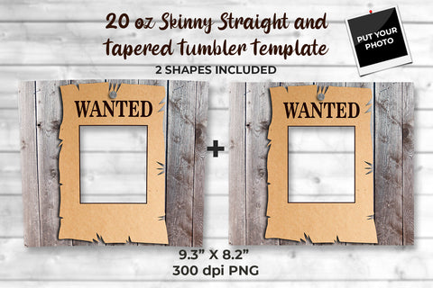 Old West Wanted Poster Frame 20 oz Skinny Tumbler Wrap Design for Sublimation Sublimation Sublimatiz Designs 