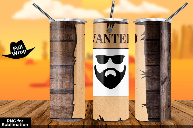 Old West Wanted Poster Frame 20 oz Skinny Tumbler Wrap Design Sublimation Sublimatiz Designs 
