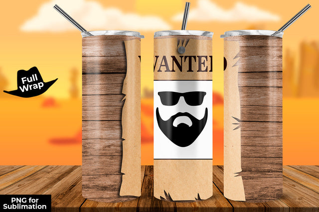 Old West Wanted Poster Polaroid Photo 20 oz Skinny Tumbler Wrap Design Sublimation Sublimatiz Designs 