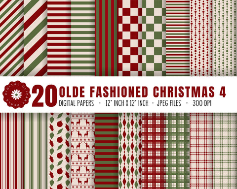 Olde Fashioned Christmas Digital Paper Bundle - 80 Patterns - Polka Dots, Stripes, Chevron - DIY Crafts Digital Pattern Digital Clipart Deals 