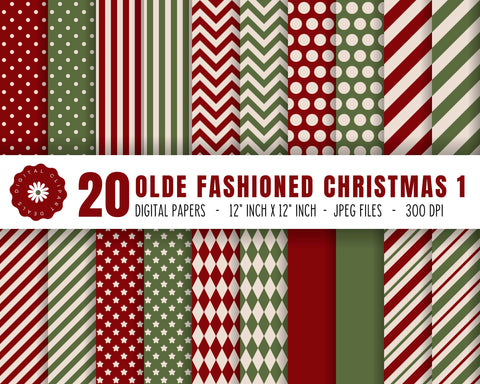 Olde Fashioned Christmas Digital Paper Bundle - 80 Patterns - Polka Dots, Stripes, Chevron - DIY Crafts Digital Pattern Digital Clipart Deals 