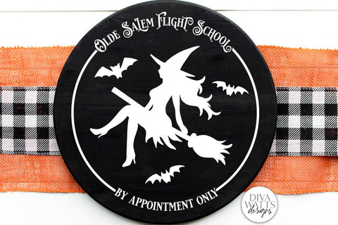 Olde Salem Flight School SVG | Halloween Round Sign | Sexy Witch SVG SVG Diva Watts Designs 