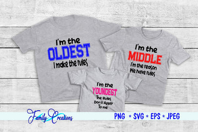Oldest, Middle and Youngest Kids SVG Family Creations 